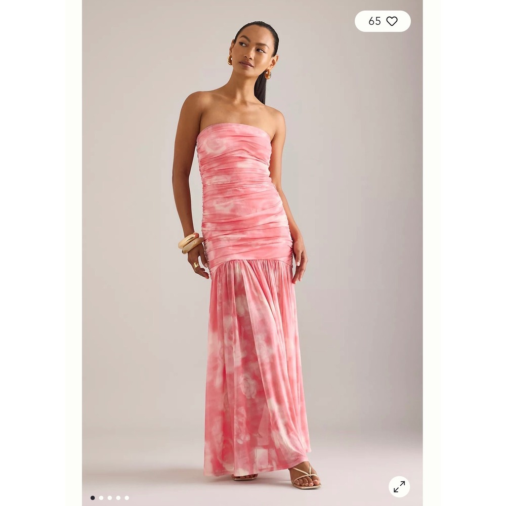 Bardot Solana Strapless Drop Waist Mesh Maxi Dress Ruched Tie Dye Womens 12 Pink